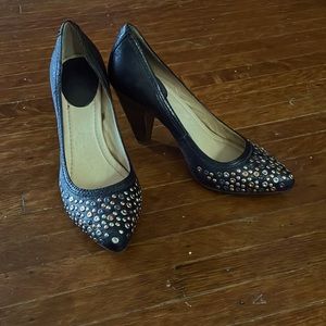 Black embellished Frye heels